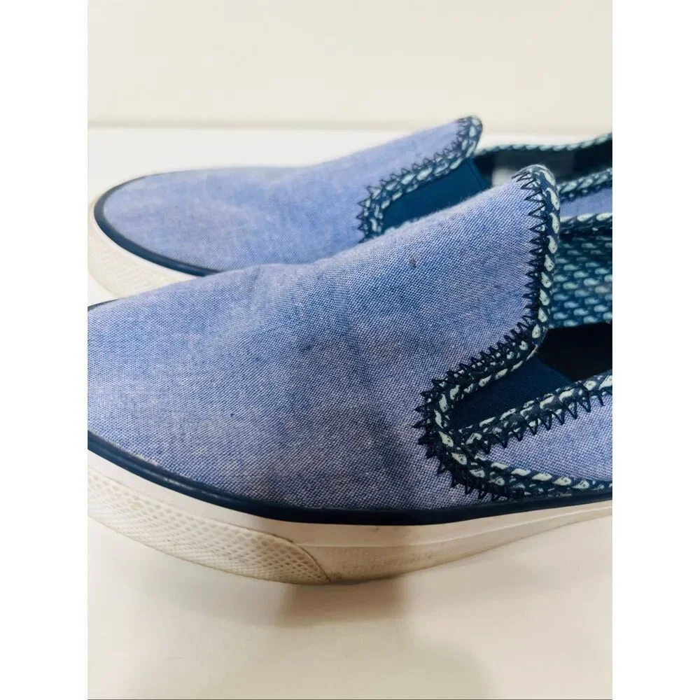 Sperry Seaside Vineyard Vines Blue Women's Slip On Canvas Sneakers Comfort Sz 8